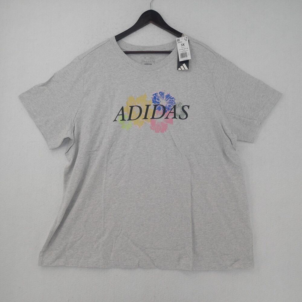 NEW Adidas Women's 2x Gray Floral Logo Graphic Tee Short Sleeve Shirt - Picture 2 of 6